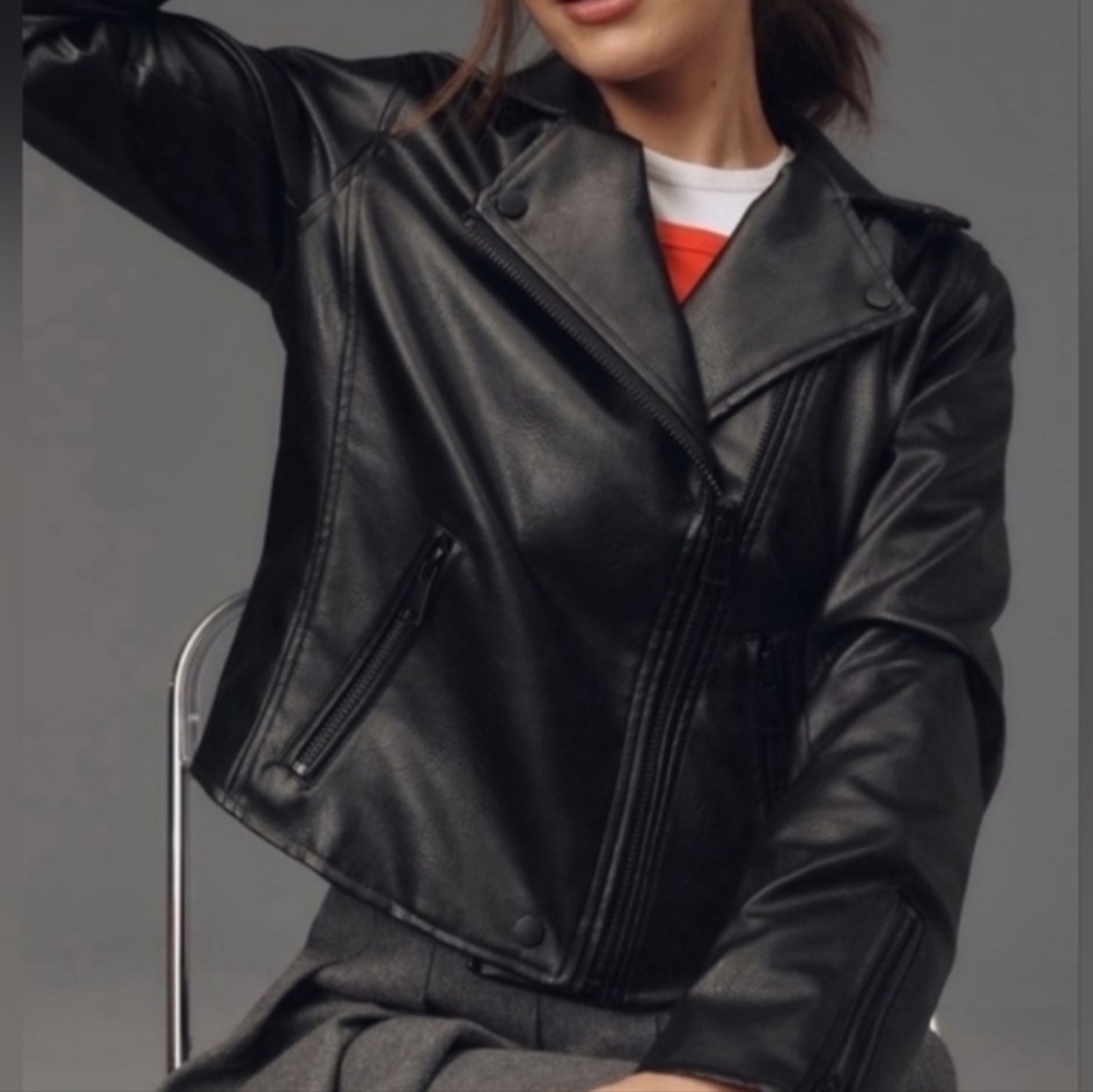 Anthropologie Saige Faux Laeyher Moto Jacket - Black